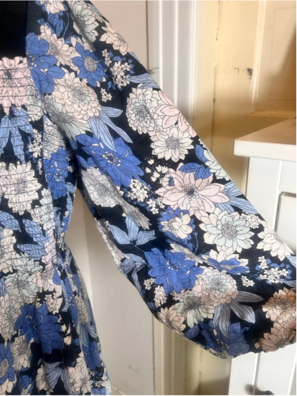 Women's J.Crew Linen Floral Midi Ruched Dress XXL Cottage Core Farmhouse Sumner - Picture 3 of 11